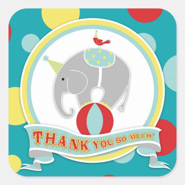 Circus Elephant Thank You Label (Front)