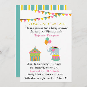 Circus Elephant with Banting Baby Shower Invitation