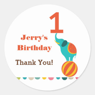Circus First Birthday Favour Sticker
