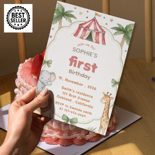 Circus first  Birthday Invitation girl 