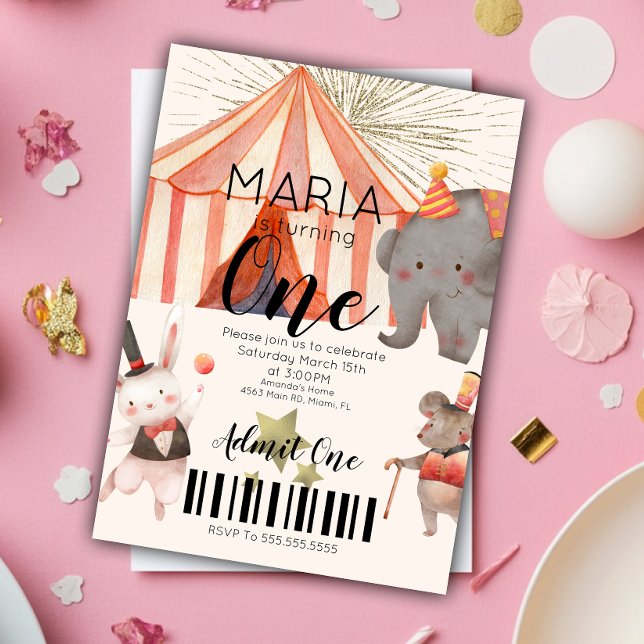 Circus First Birthday Ticket  Invitation (Creator Uploaded)