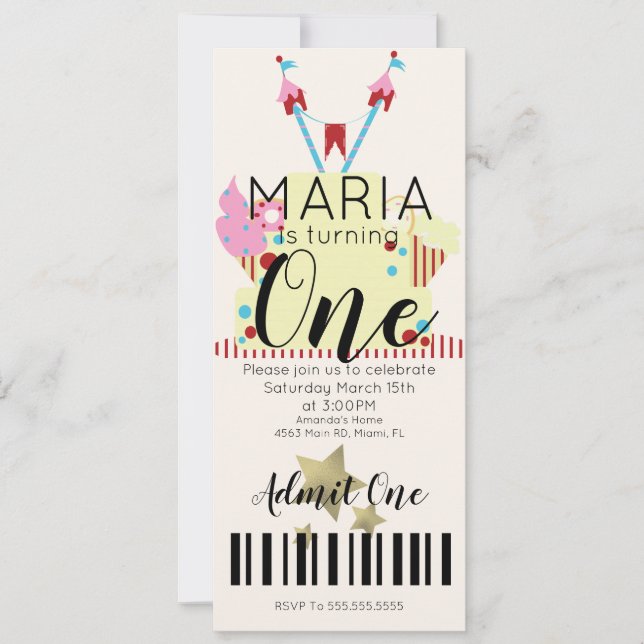 Circus First Birthday Ticket Party Foil Star  Invi Invitation (Front)