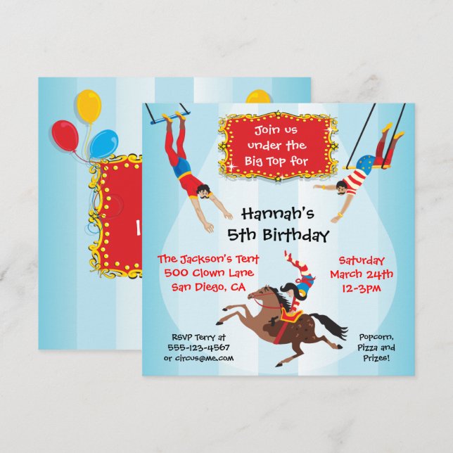 Circus Flying Trapeze Birthday Party Invitation (Front/Back)