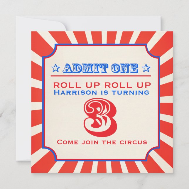 Circus fun fair 3e anniversaire invitation (Devant)