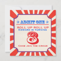 Circus fun fair 8th kids birthday party invitation