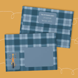Circus Giraffe Blue Tartan Envelope