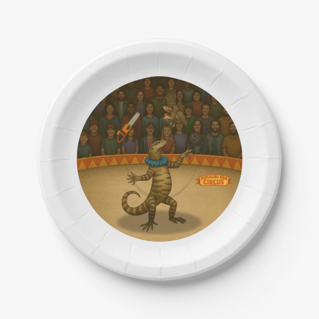 Circus goanna juggler paper plate (Front)