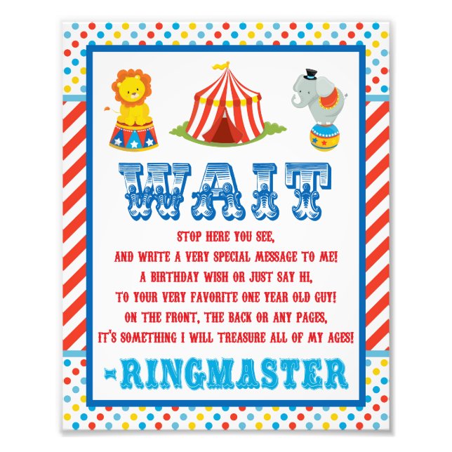 Circus Guest Book Sign - 8" x 10" Photo (Front)