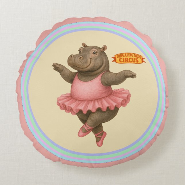Circus hippo round pillow (Front)