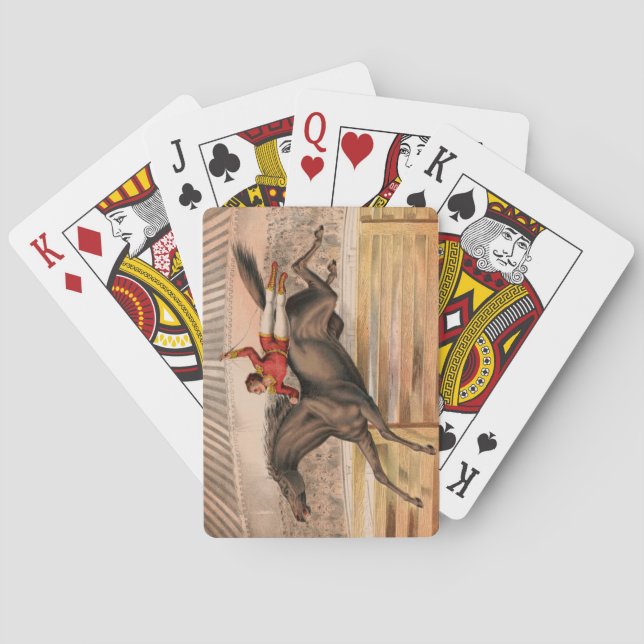 Circus horse and daredevil flying high poker size  playing cards (Back)