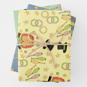 Circus Lion and Juggler Props Pattern Kids B-day  Wrapping Paper Sheet