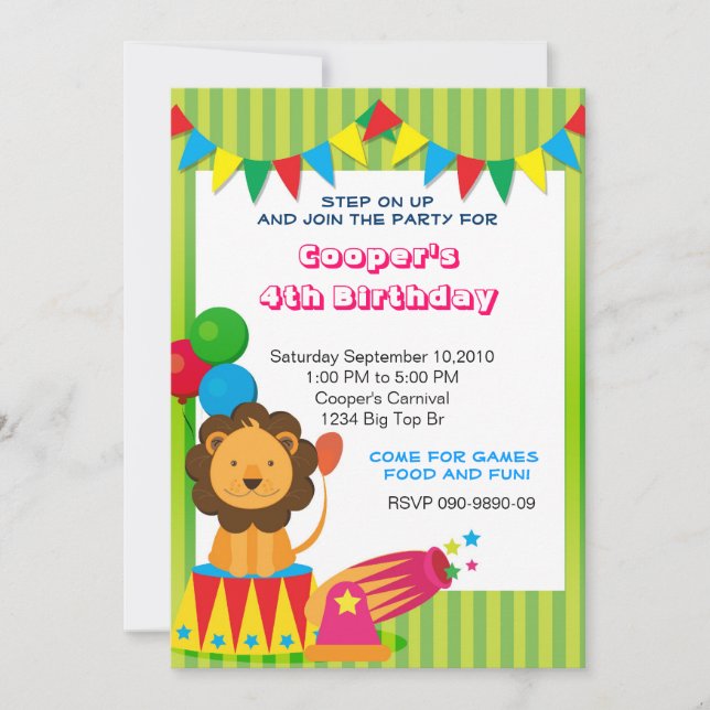 Circus Lion Birthday invite (Front)