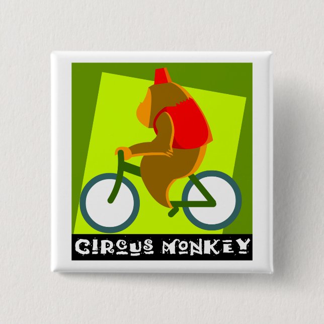 circus monkey 2 inch square button (Front)