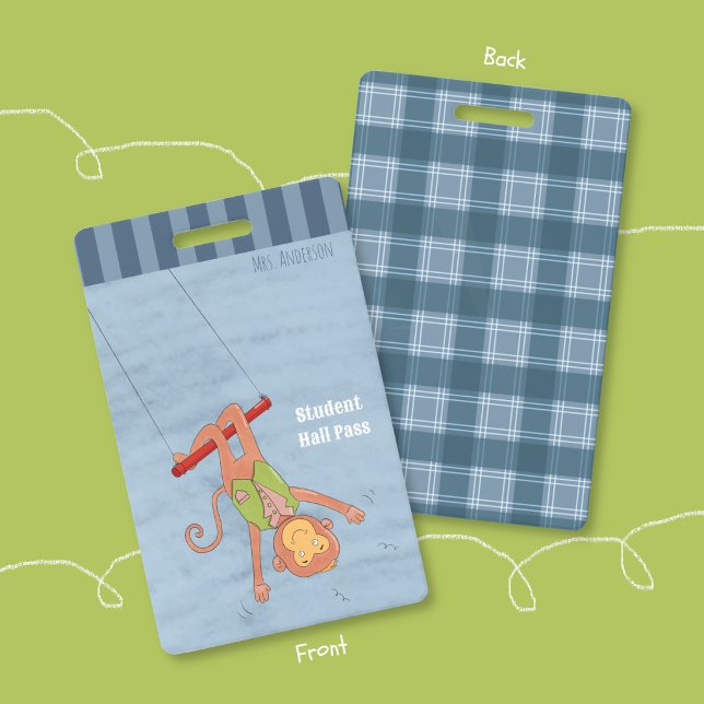 Circus Monkey Blue Student Hall Pass Badge (Circus monkey student blue hall pass badge .)