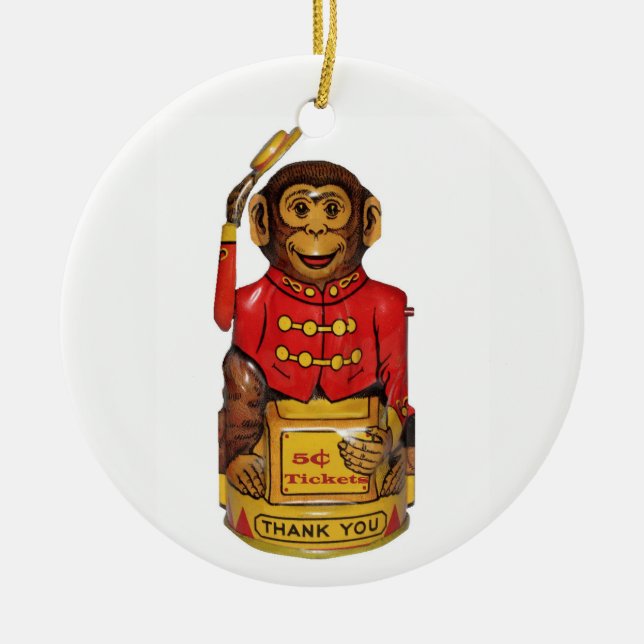 Circus Monkey Ceramic Ornament (Front)