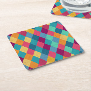 Circus Multicolor Rhombuses Square Paper Coaster