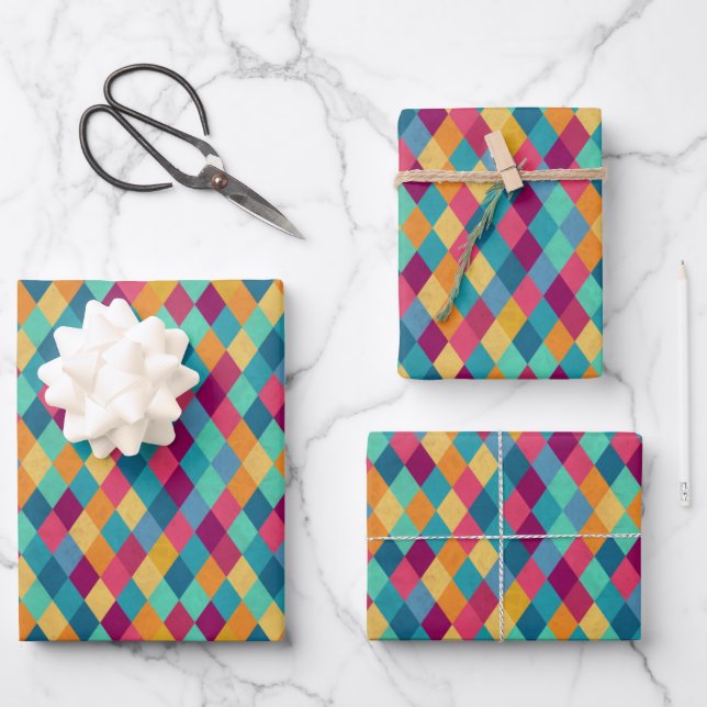 Circus Multicolor Rhombuses Wrapping Paper Sheet (Front)