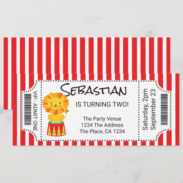 Circus Novelty Ticket Personalized Invitation (Front/Back)