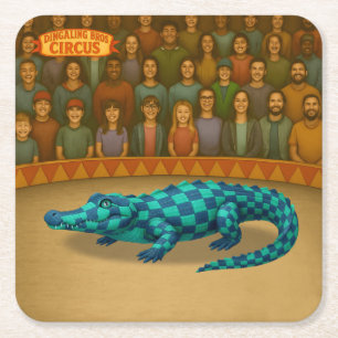 Circus painted crocodile square paper coaster