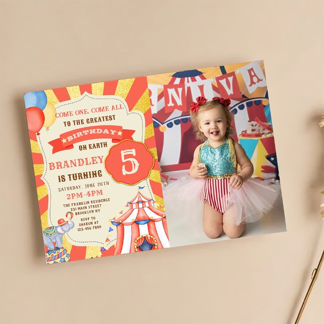 Circus Party Animals Carnival Party Birthday Photo Invitation (Creator Uploaded)