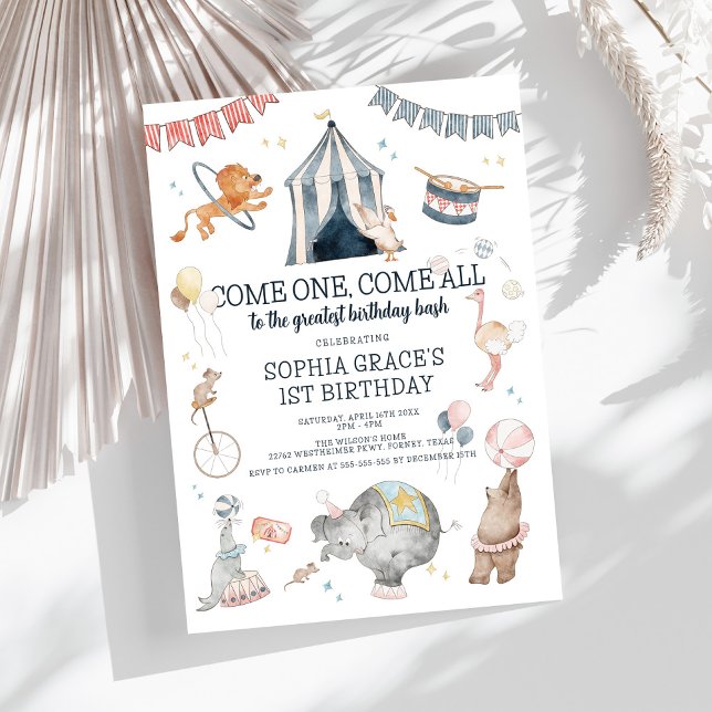 Circus Party Carnival Theme 1st Birthday Invitation (Creator Uploaded)