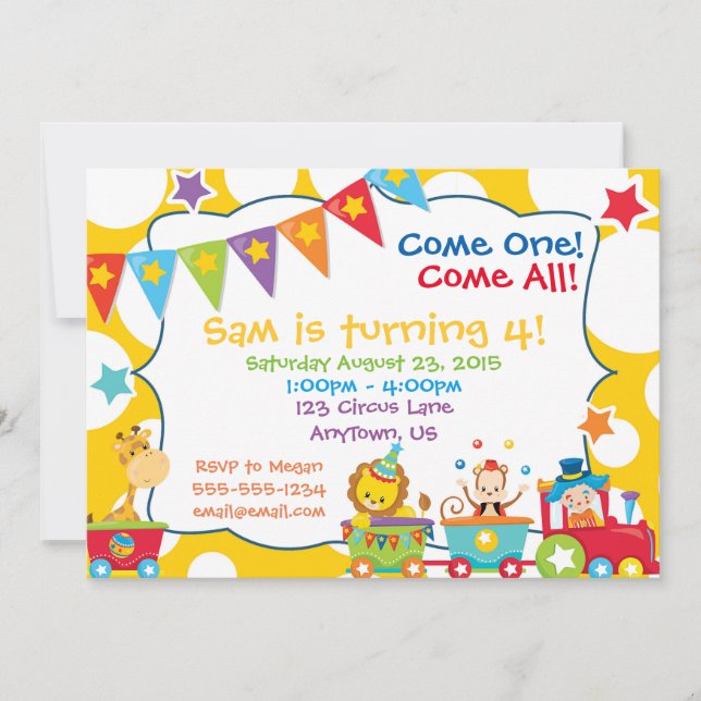 Circus Party Custom Birthday Invitation (Front)