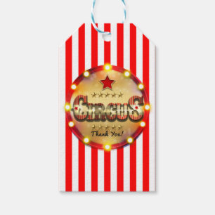Circus Party Event Red White Gold Striped Favour Gift Tags