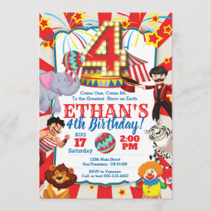 Circus Party Invitation for 4th Birthday