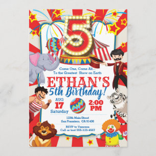 Circus Party Invitation for 5th Birthday