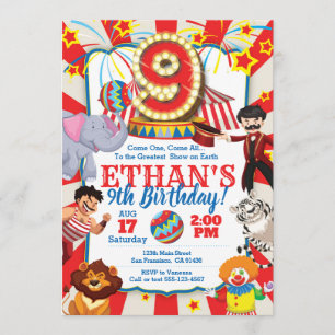 Circus Party Invitation for 9th Birthday
