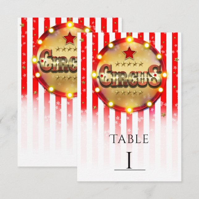 Circus Party Red White Gold Striped Table Number (Front/Back)