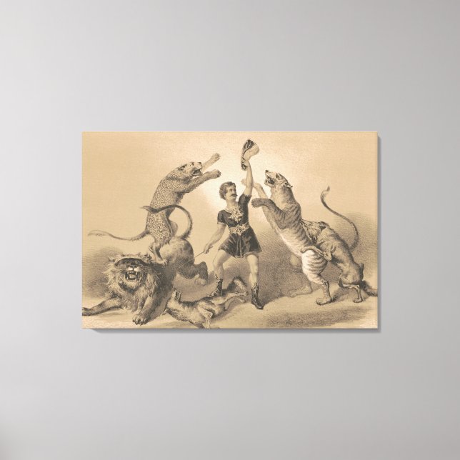 Circus Performer Standing Among Vicious Animals Canvas Print (Front)