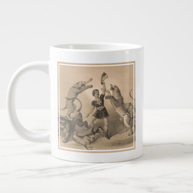 Circus Performer Standing Among Vicious Animals Large Coffee Mug (Left)