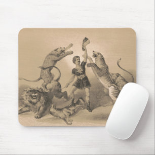 Circus Performer Standing Among Vicious Animals Mouse Pad