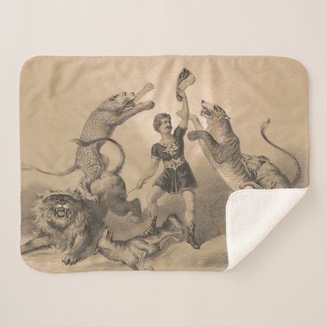 Circus Performer Standing Among Vicious Animals Sherpa Blanket (Front (Horizontal))