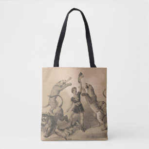 Circus Performer Standing Among Vicious Animals Tote Bag