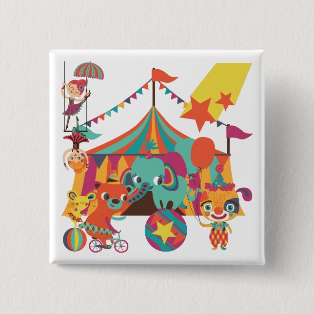 Circus Performers 2 Inch Square Button (Front)