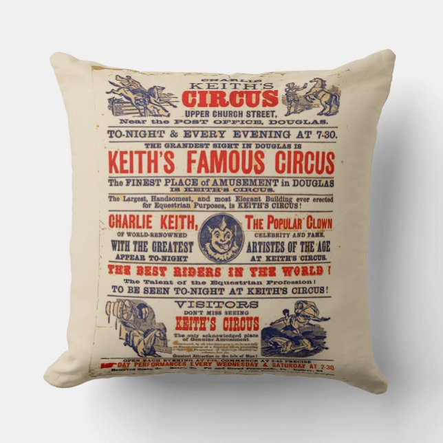 Circus Playbill Vintage Throw Pillow (Front)
