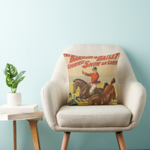 Circus Poster Of 2 Ponies Jumping Over An Obstacle Throw Pillow