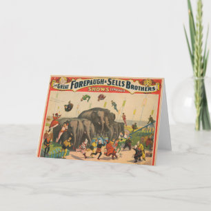 Circus Poster Of Acrobats Jumping Over Elephants Card