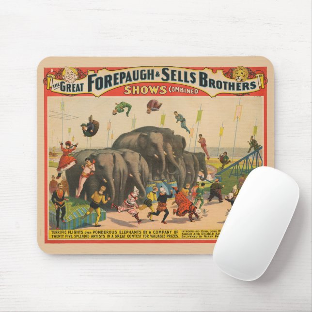 Circus Poster Of Acrobats Jumping Over Elephants Mouse Pad (With Mouse)