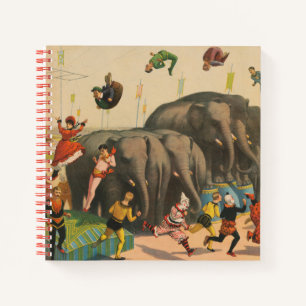 Circus Poster Of Acrobats Jumping Over Elephants Notebook