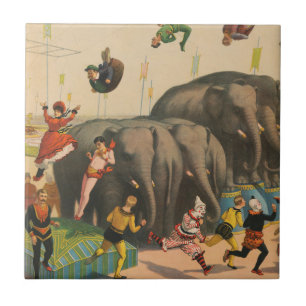 Circus Poster Of Acrobats Jumping Over Elephants Tile