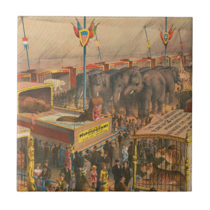 Circus Poster Of Animals On Exhibit In A Tent Tile