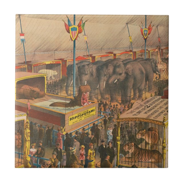 Circus Poster Of Animals On Exhibit In A Tent Tile (Front)