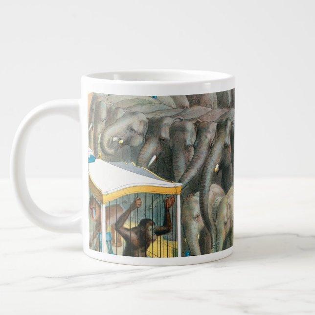 Circus Poster Of Elephants And Animals In Cages Large Coffee Mug (Left)