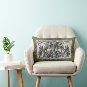Circus Poster Of Elephants Playing Instruments Lumbar Pillow
