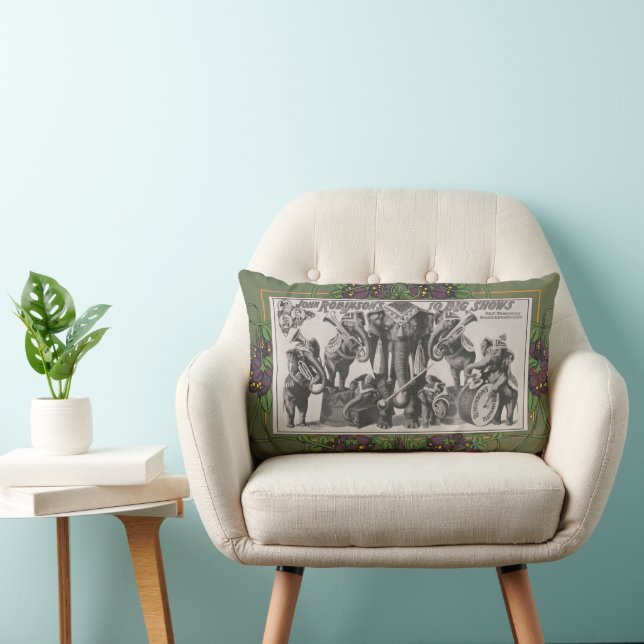Circus Poster Of Elephants Playing Instruments Lumbar Pillow (Chair)