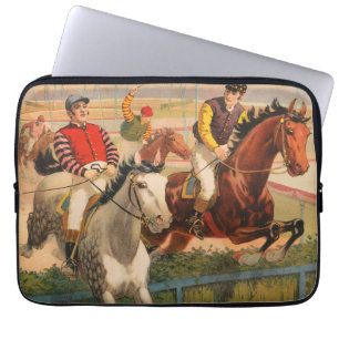 Circus Poster Of Jockeys On Horses Jumping A Hedge Laptop Sleeve