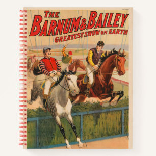 Circus Poster Of Jockeys On Horses Jumping A Hedge Notebook